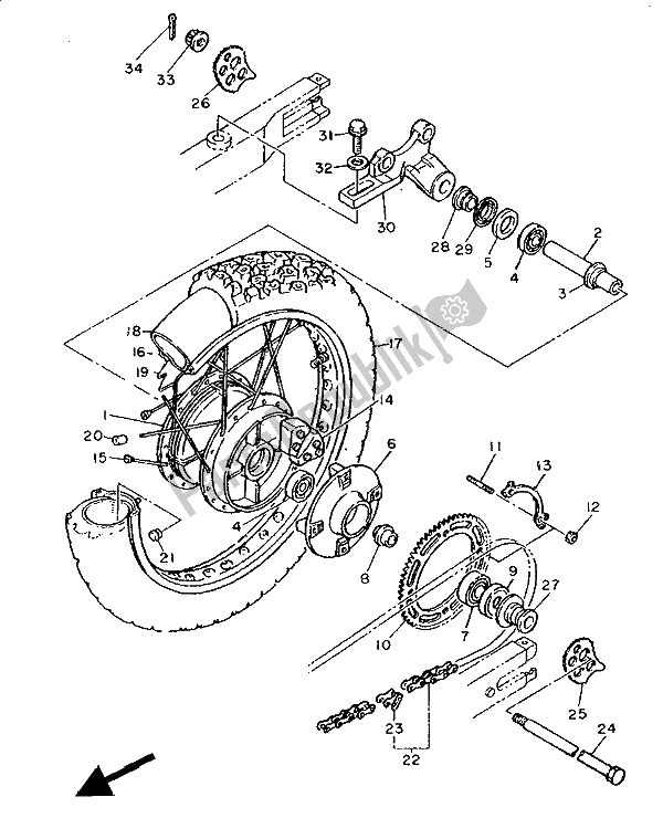 Toutes les pièces pour le Roue Arrière du Yamaha XT 600Z Tenere 1988