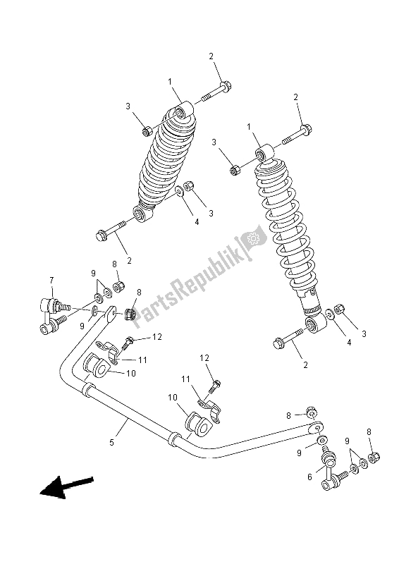 All parts for the Rear Suspension of the Yamaha YFM 700 FWA Grizzly 4X4 2014