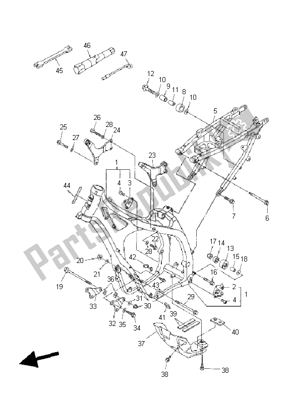 All parts for the Frame of the Yamaha WR 250F 2011