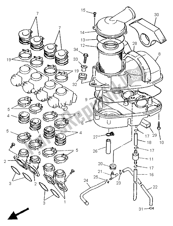 All parts for the Intake of the Yamaha XJ 600N 1995