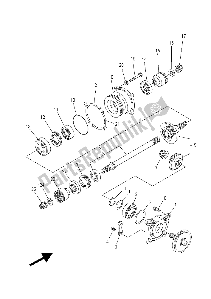 All parts for the Middle Drive Gear of the Yamaha YXM 700E Yamaha Black 2015