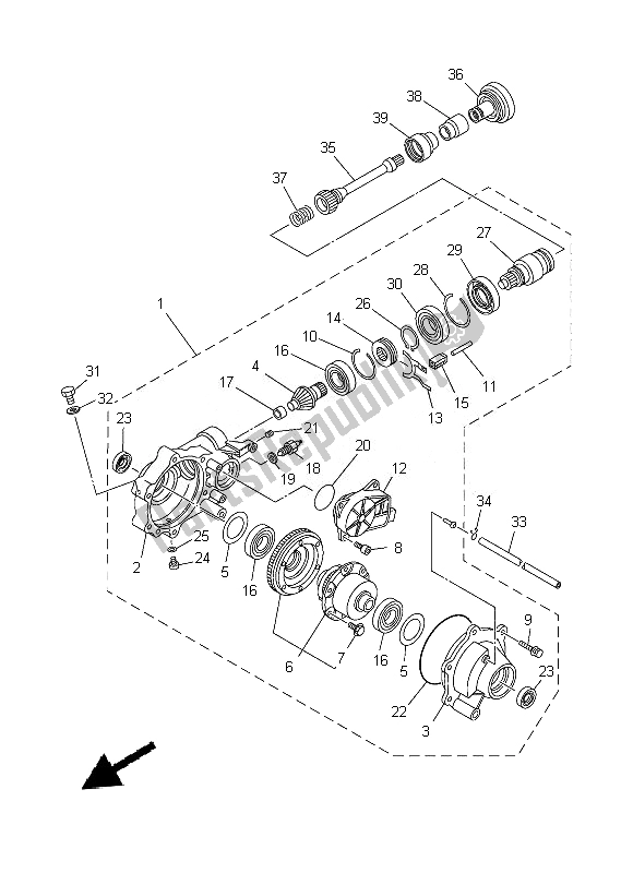 All parts for the Front Differential of the Yamaha YFM 350 FWA Grizzly 4X4 2013