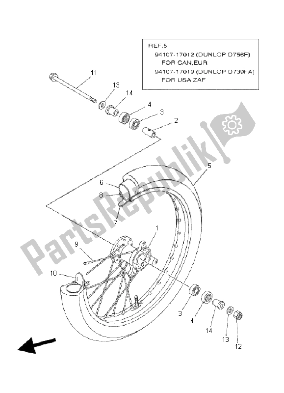 All parts for the Front Wheel of the Yamaha YZ 85 SW LW 2008