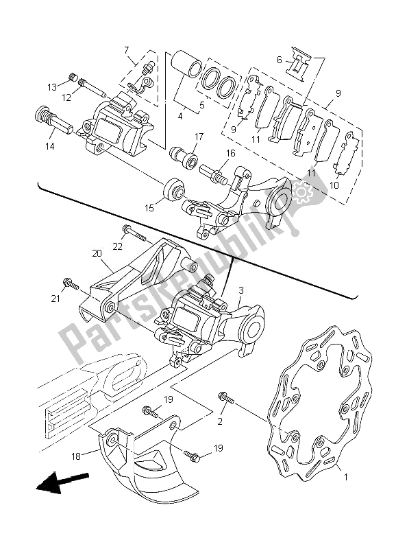 Tutte le parti per il Pinza Freno Posteriore del Yamaha WR 450F 2007