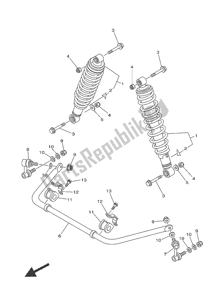 All parts for the Rear Suspension of the Yamaha YFM 700 FWA Grizzly 4X4 2016