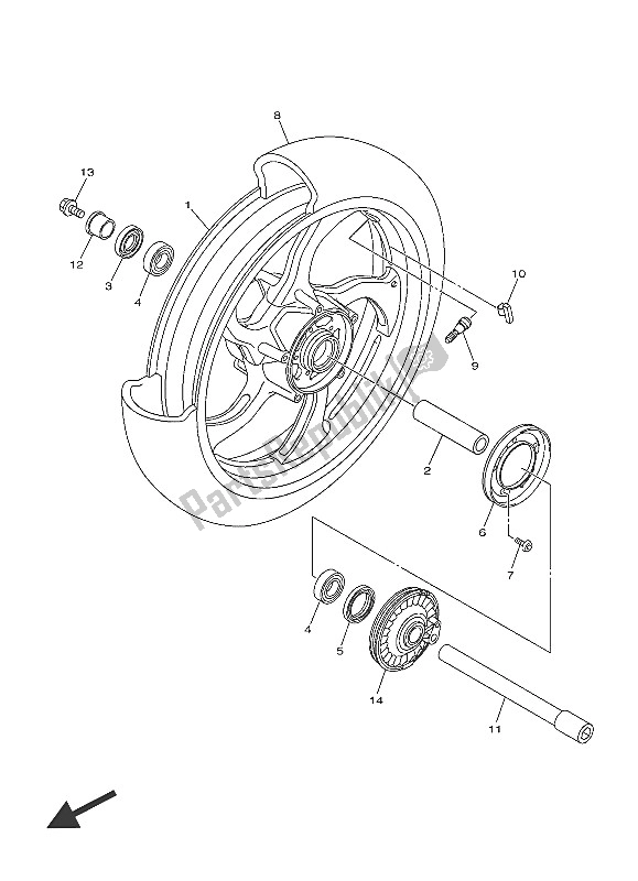 All parts for the Front Wheel of the Yamaha VMX 17 1700 2016