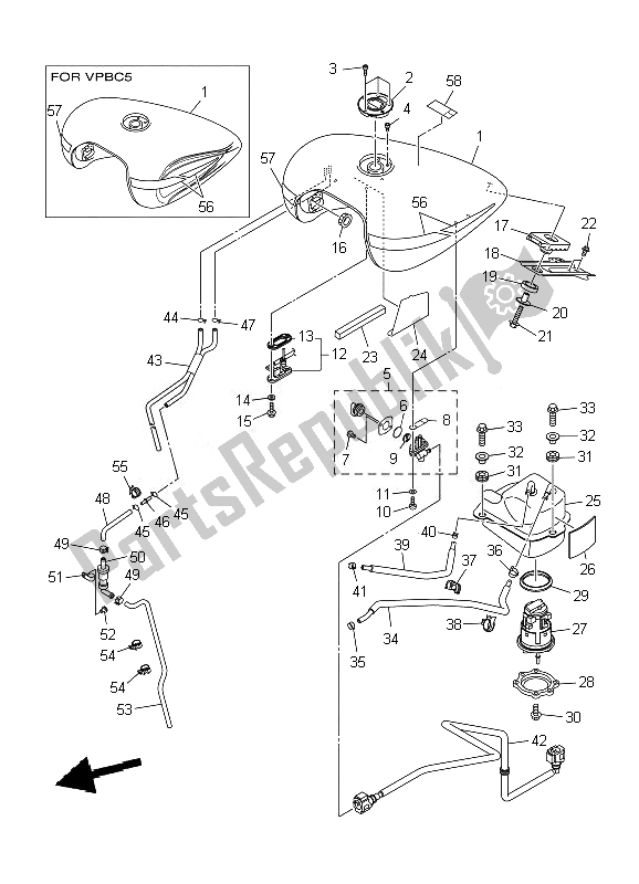 Alle onderdelen voor de Benzinetank van de Yamaha XVS 1300A Midnight Star 2010