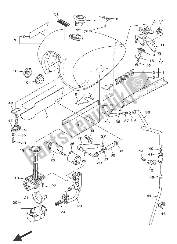 All parts for the Fuel Tank (lrys1) of the Yamaha XVS 950 CR 60 TH Anniversy 2016