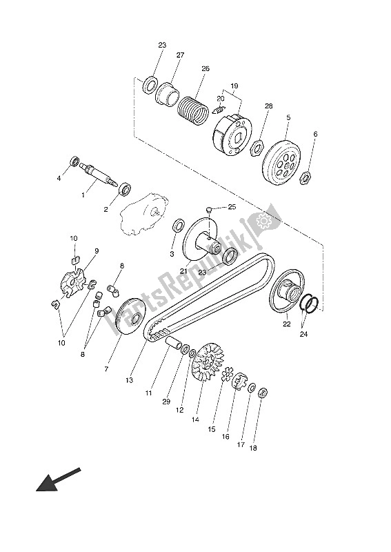 All parts for the Clutch of the Yamaha YN 50 2016
