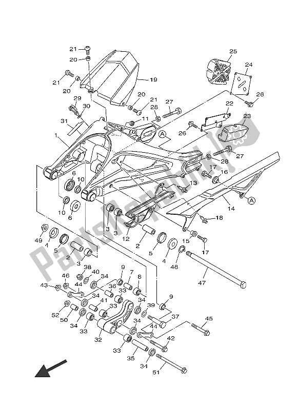 Alle onderdelen voor de Achterste Arm van de Yamaha MT 09A 900 2016