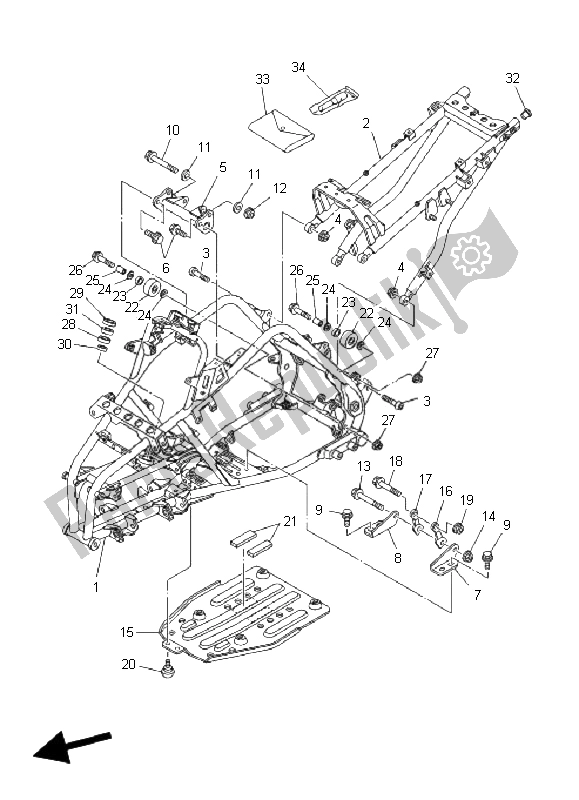 Alle onderdelen voor de Kader van de Yamaha YFM 660R 2002