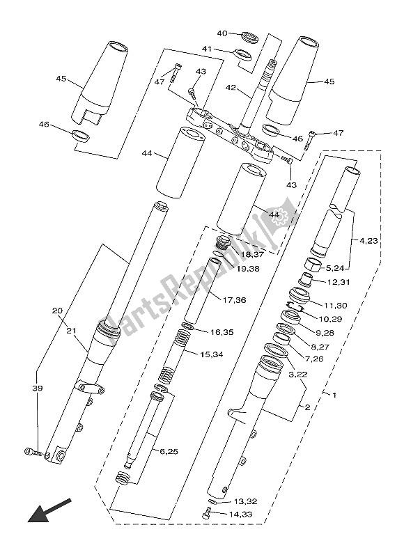 All parts for the Front Fork of the Yamaha XVS 1300A 2016