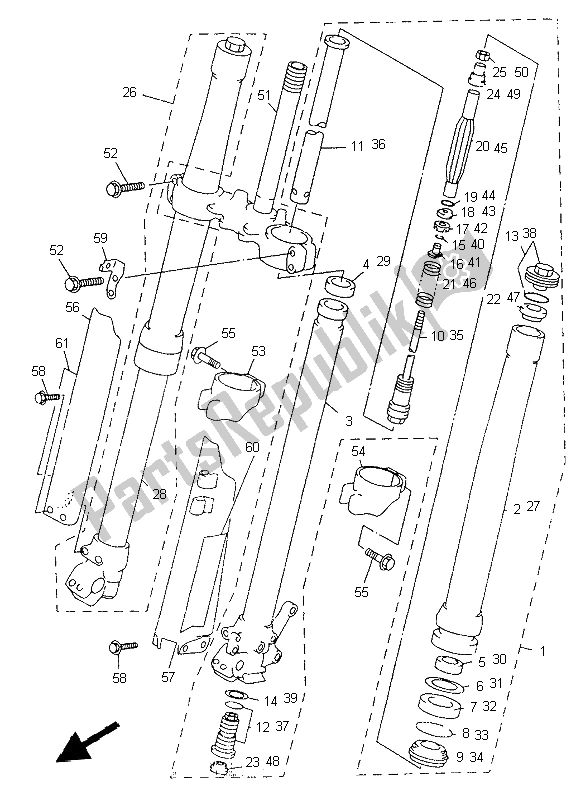 All parts for the Front Fork of the Yamaha YZ 250 1997