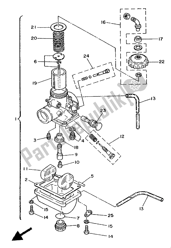 Todas as partes de Carburador do Yamaha YZ 80 LC 1991