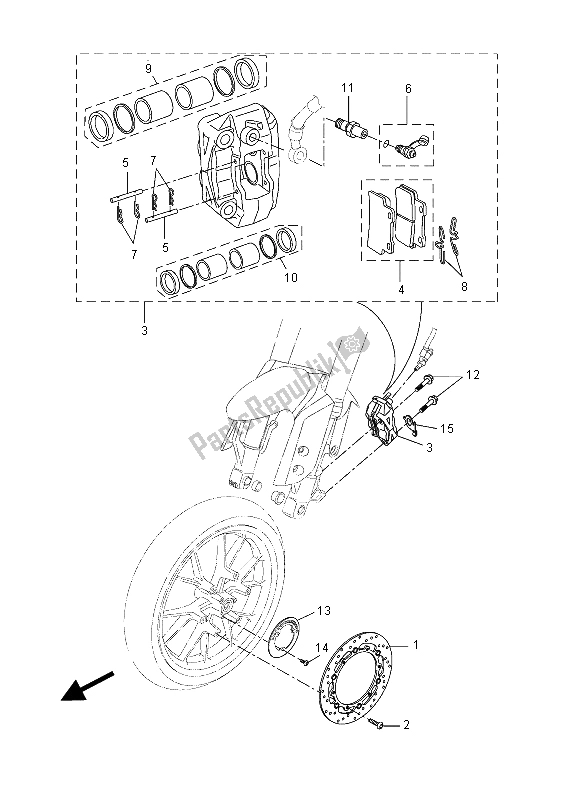 All parts for the Front Brake Caliper of the Yamaha MT 125A 2015