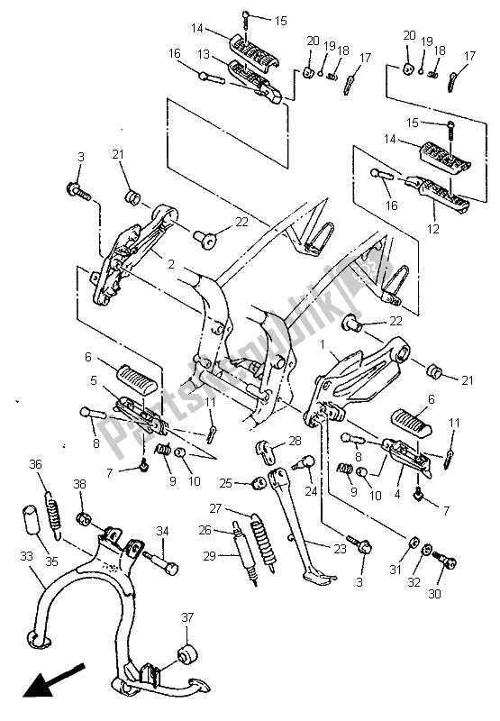 Alle onderdelen voor de Standaard & Voetensteun van de Yamaha XJ 600N 1995