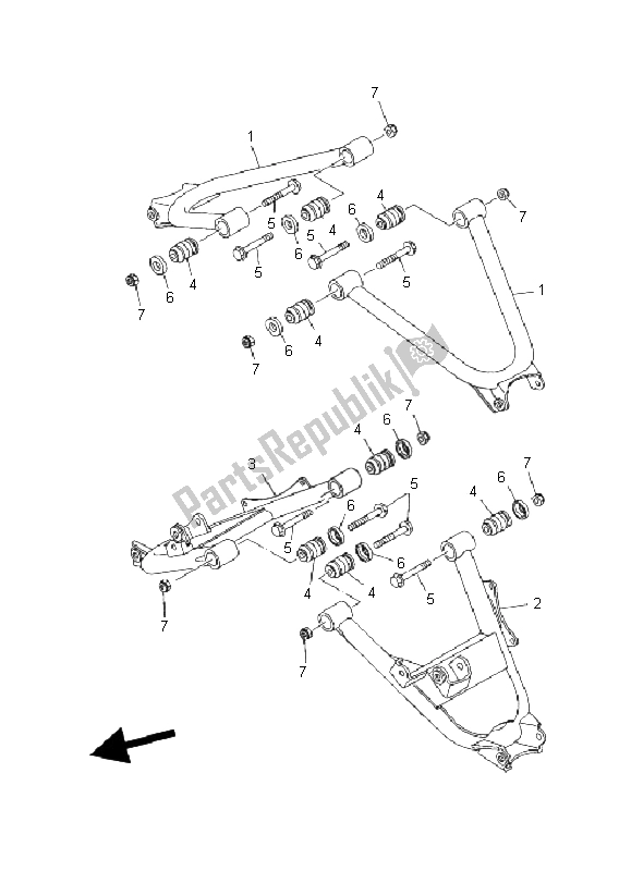 Toutes les pièces pour le Bras Arrière du Yamaha YXR 660 FA Rhino 2004