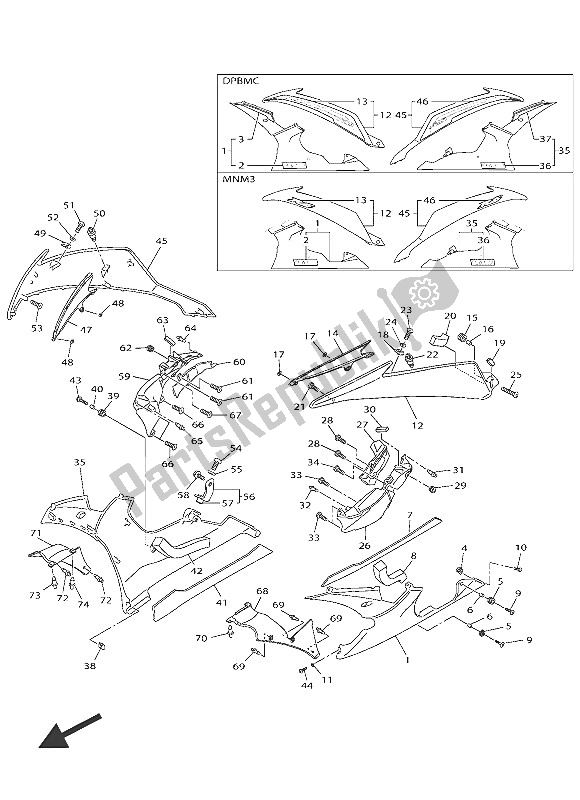 All parts for the Cowling 2 of the Yamaha YZF R6 600 2016