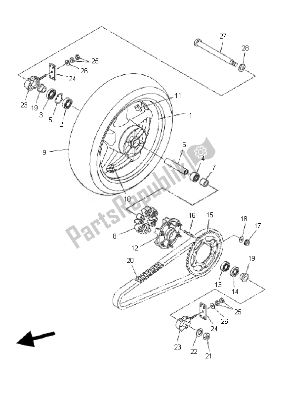 Todas las partes para Rueda Trasera de Yamaha FZ6 N 600 2007