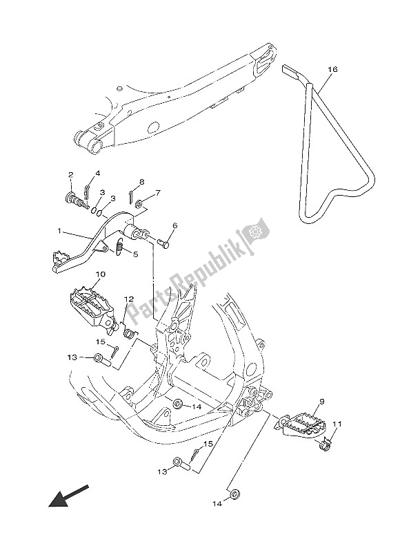 All parts for the Stand & Footrest of the Yamaha YZ 125 2016