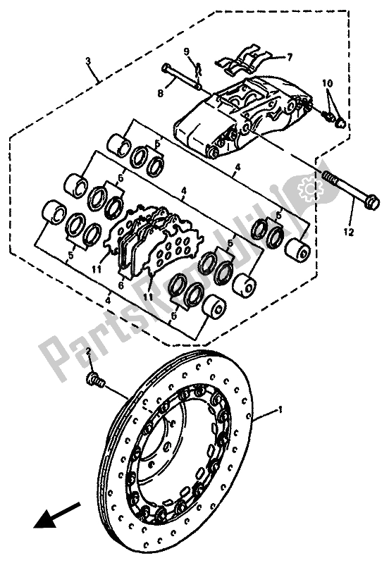 Tutte le parti per il Pinza Freno Anteriore del Yamaha GTS 1000A 1994