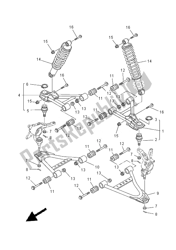 All parts for the Front Suspension & Wheel of the Yamaha YFM 350 FWA Grizzly 4X4 2013