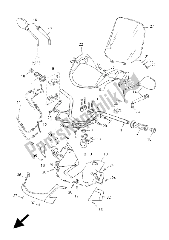 All parts for the Steering Handle & Cable of the Yamaha YP 125R X MAX 2007