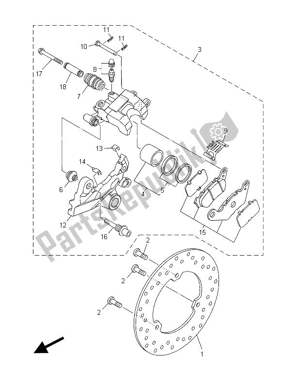 All parts for the Rear Brake Caliper of the Yamaha YZF R3A 300 2015