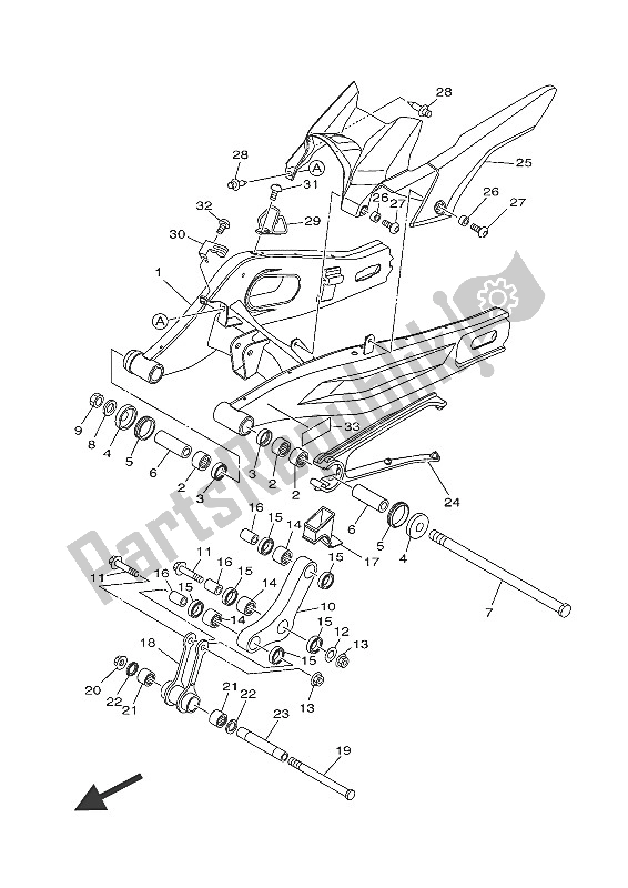 All parts for the Rear Arm of the Yamaha MT-07 A 700 2016