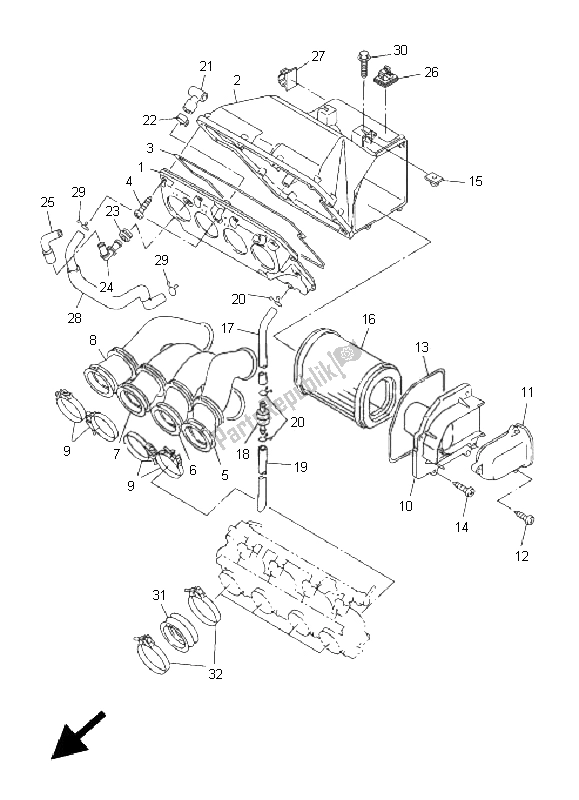 All parts for the Intake of the Yamaha FJR 1300A 2008