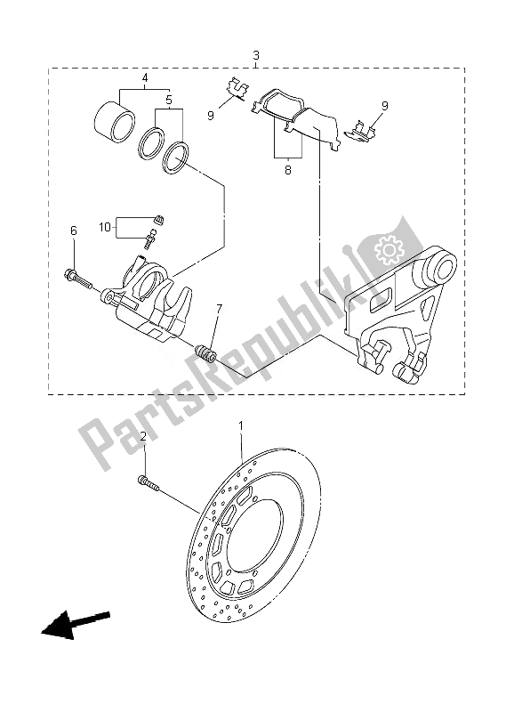 All parts for the Rear Brake Caliper of the Yamaha XVS 1300A Midnight Star 2010