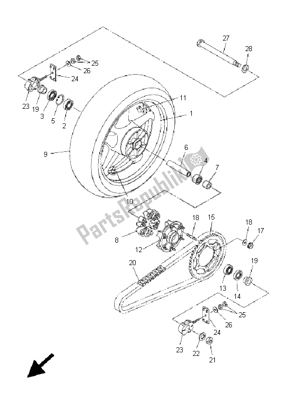 Todas as partes de Roda Traseira do Yamaha FZ6 NS 600 2005