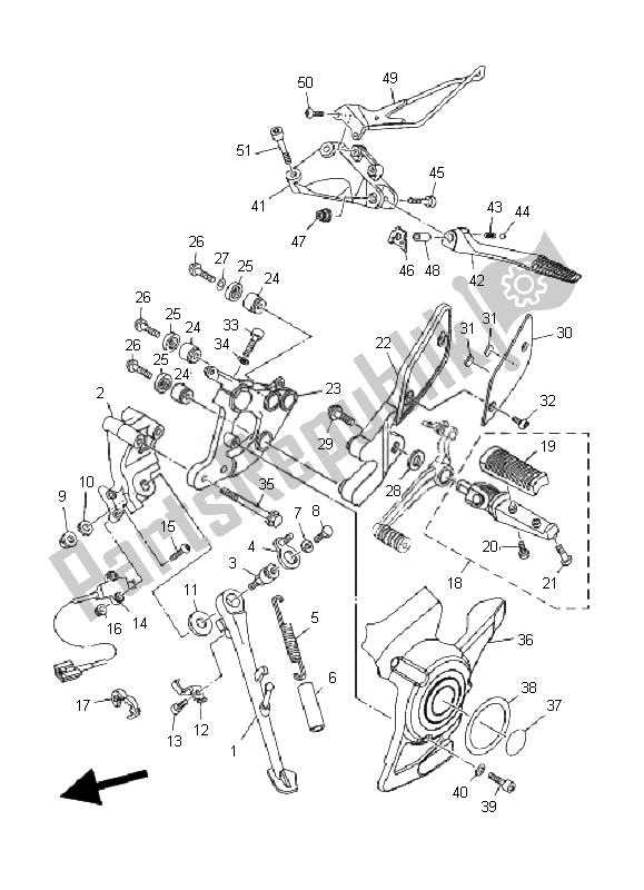 All parts for the Stand & Footrest of the Yamaha MT 01 1670 2007