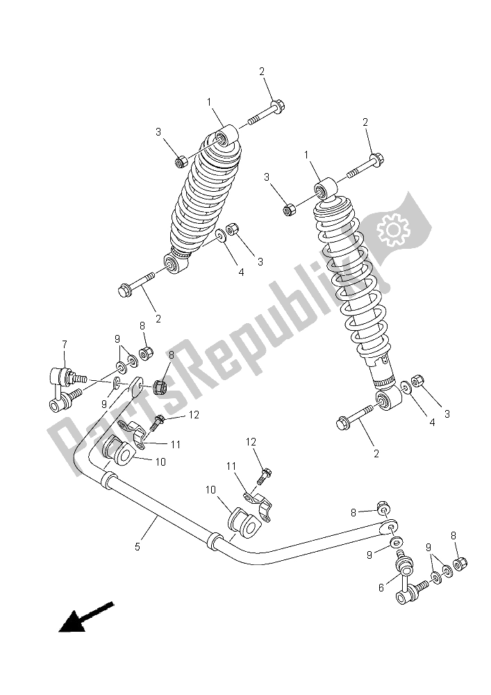 All parts for the Rear Suspension of the Yamaha YFM 700 Fwad Grizzly EPS Camo Yamaha Black 2015