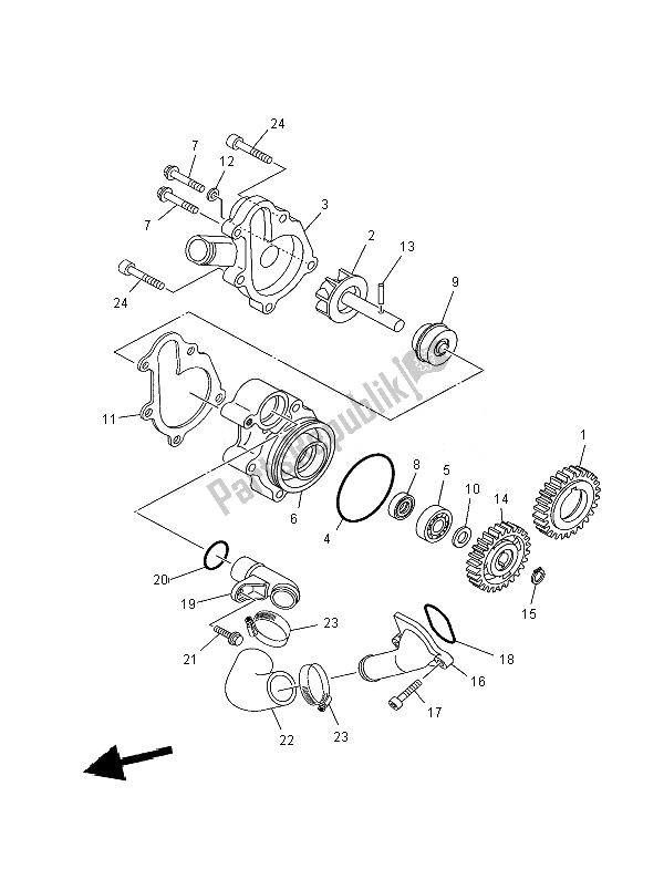 All parts for the Water Pump of the Yamaha XT 660R 2007