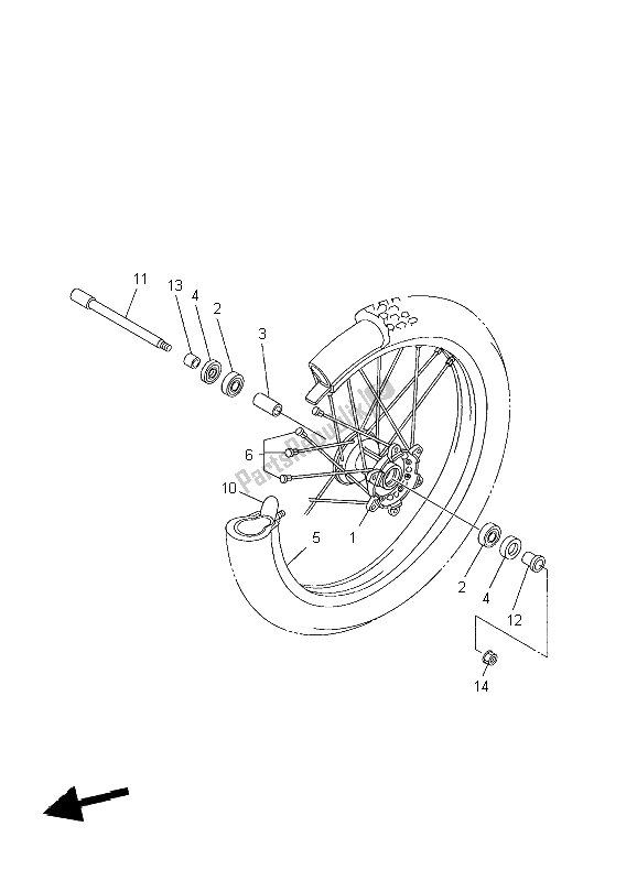 All parts for the Front Wheel of the Yamaha YZ 450F 2009