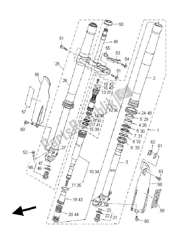 All parts for the Front Fork of the Yamaha YZ 250 2011