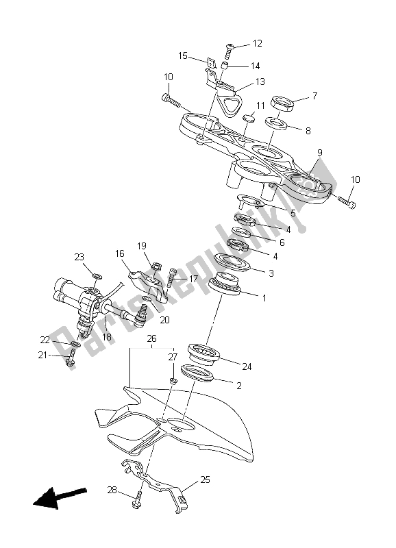 All parts for the Steering of the Yamaha YZF R1 1000 2009