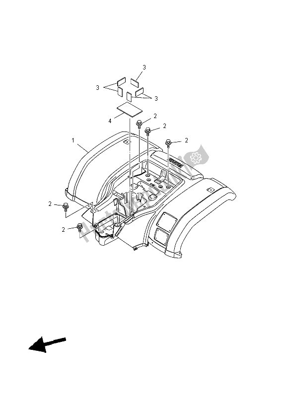 All parts for the Rear Fender of the Yamaha YFM 125 Grizzly 2X4 2012