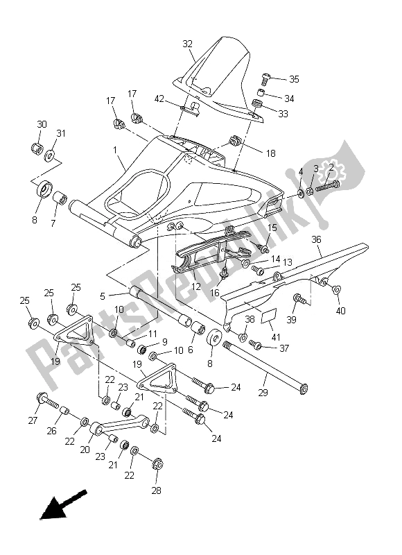 Alle onderdelen voor de Achterste Arm van de Yamaha FZ8 N 800 2014