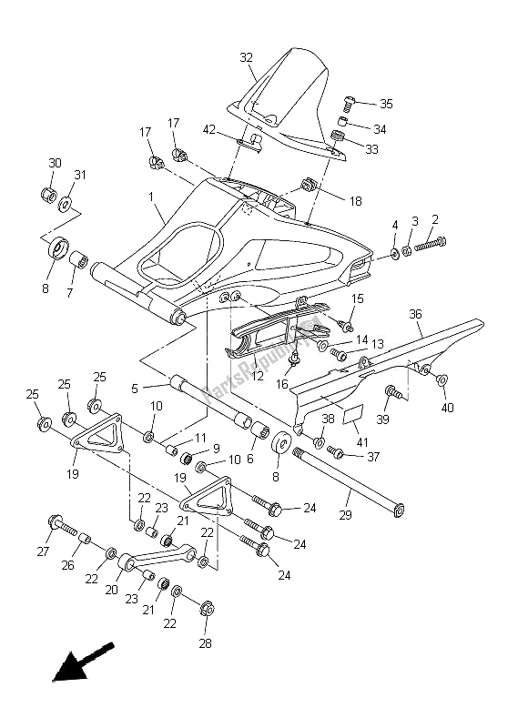 Alle onderdelen voor de Achterste Arm van de Yamaha FZ8 N 800 2014