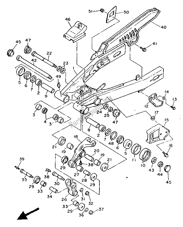 Alle onderdelen voor de Achterste Arm van de Yamaha XTZ 660 Tenere 1991