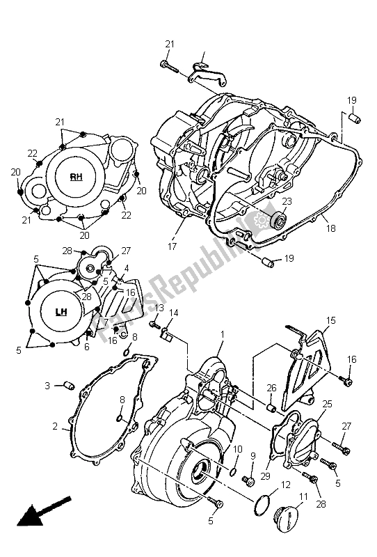 All parts for the Crankcase Cover 1 of the Yamaha XT 600E 1998