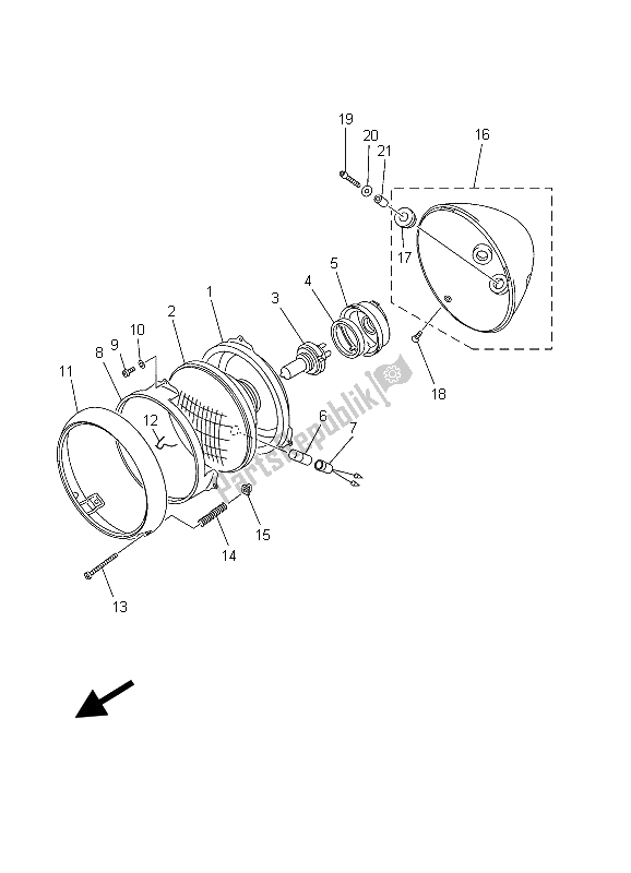 All parts for the Headlight of the Yamaha XVS 1100A Dragstar Classic 2003 All parts for the Headlight of the Yamaha XVS 1100A Dragstar Classic 2003