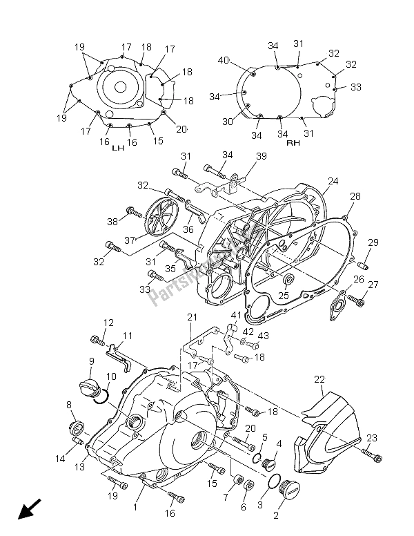 Alle onderdelen voor de Carterdeksel 1 van de Yamaha BT 1100 Bulldog 2005