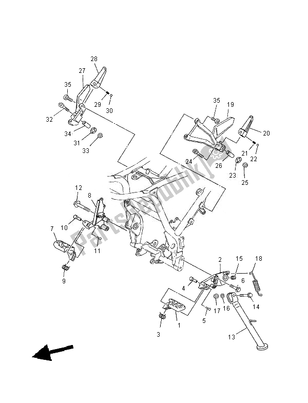 All parts for the Stand & Footrest of the Yamaha XT 660R 2007