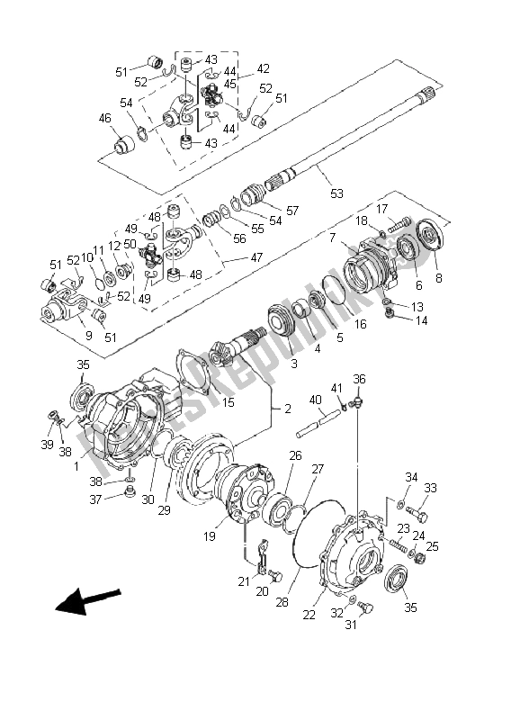 All parts for the Front Differential of the Yamaha YFM 400F BIG Bear PRO 2002