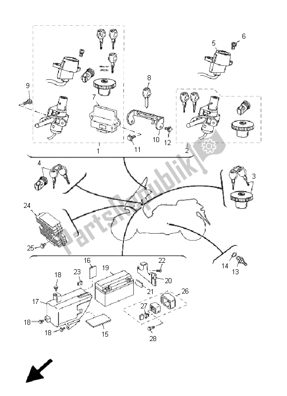 All parts for the Electrical 1 of the Yamaha YP 250R X MAX 2007