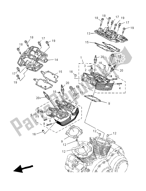 All parts for the Cylinder Head of the Yamaha XV 1900A Midnight Star 2007