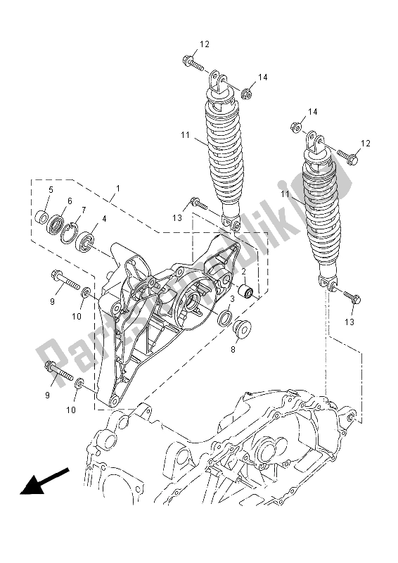 All parts for the Rear Arm & Suspension of the Yamaha YP 400R 2014